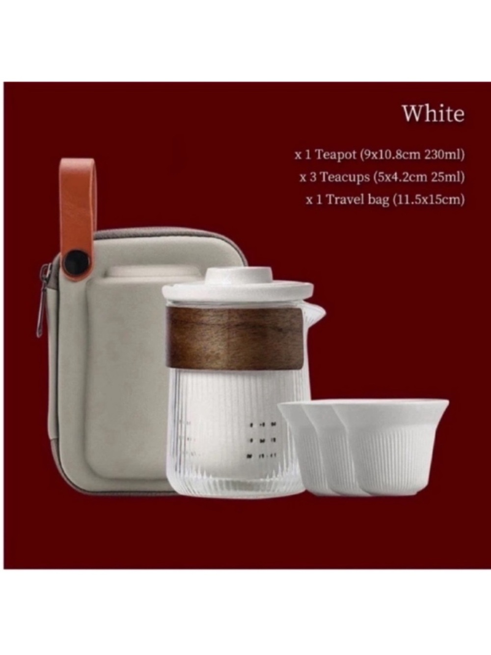 Portable White Glass Tea Set with Travel Bag